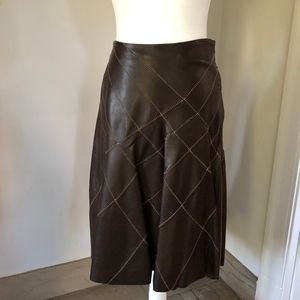 Brown Leather High low Skirt